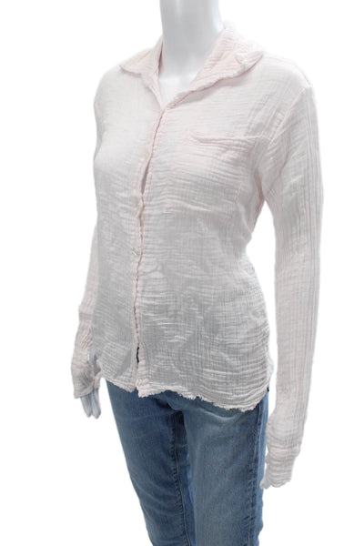 Q House of Basics Women Pink Cotton Long Sleeve Button-Up Blouse Size M