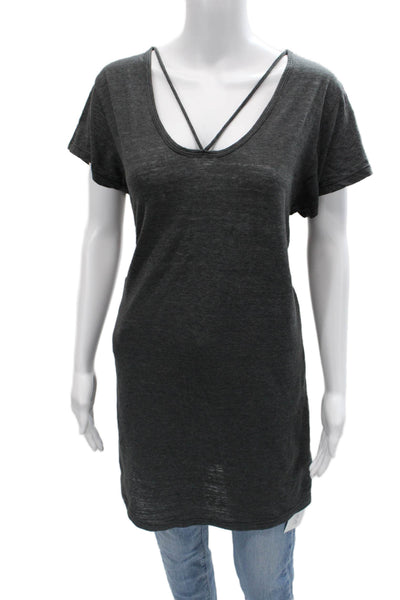 LNA Womens Dark Gray Basic Tunic T-Shirt V-Neck Short Sleeve Size M