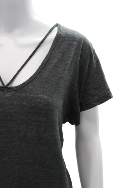 LNA Womens Dark Gray Basic Tunic T-Shirt V-Neck Short Sleeve Size M
