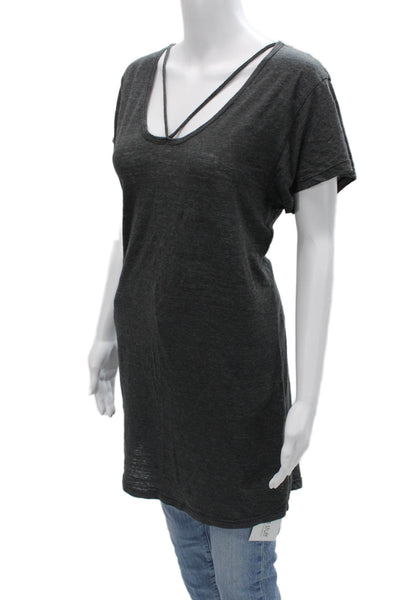 LNA Womens Dark Gray Basic Tunic T-Shirt V-Neck Short Sleeve Size M