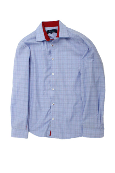 Leo & Zachary Childrens Boys Plaid Button Down Dress Shirt Blue Red Size 18