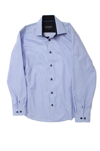 Leo & Zachary Childrens Boys Plaid Dress Shirt Blue Cotton Blend Size 18