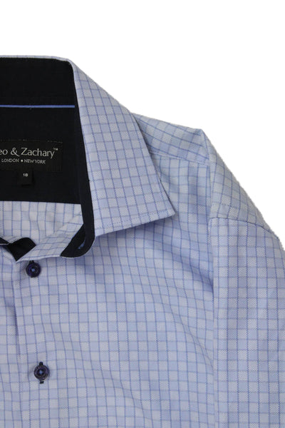 Leo & Zachary Childrens Boys Plaid Dress Shirt Blue Cotton Blend Size 18