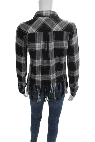 Rails Womens Plaid Collared Rayon Button-Up Long Sleeve Top Size XS Petite