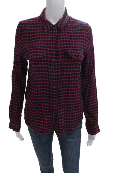 Paige Womens Plaid Collared Button-Up Long Sleeve Dark Blue Size XS
