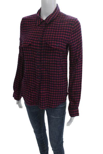 Paige Womens Plaid Collared Button-Up Long Sleeve Dark Blue Size XS