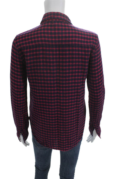 Paige Womens Plaid Collared Button-Up Long Sleeve Dark Blue Size XS