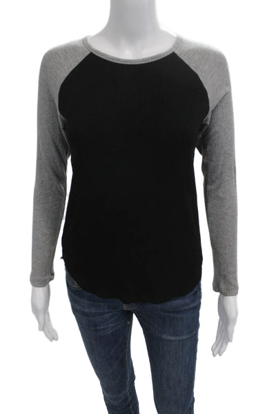Monrow Womens Basic Jersey T-Shirt Black Crew Neck Long Sleeve Size XS