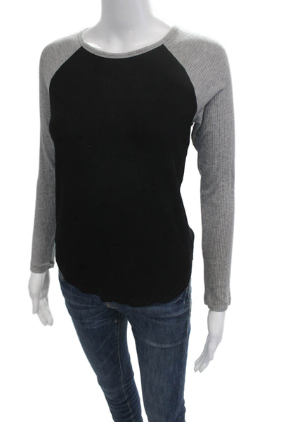 Monrow Womens Basic Jersey T-Shirt Black Crew Neck Long Sleeve Size XS