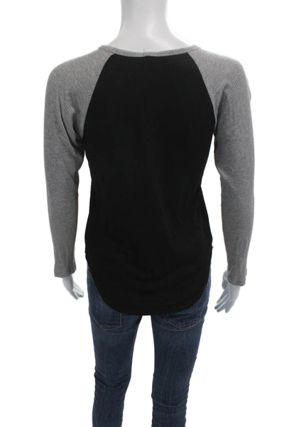 Monrow Womens Basic Jersey T-Shirt Black Crew Neck Long Sleeve Size XS