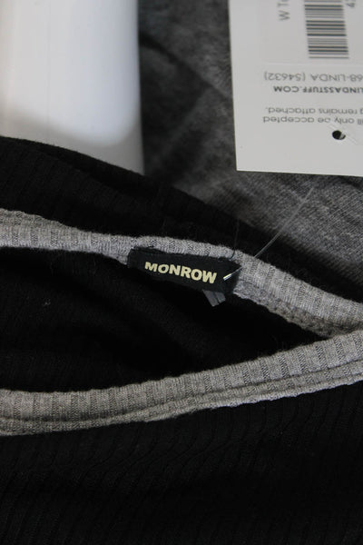Monrow Womens Basic Jersey T-Shirt Black Crew Neck Long Sleeve Size XS