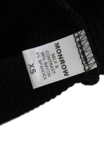 Monrow Womens Basic Jersey T-Shirt Black Crew Neck Long Sleeve Size XS