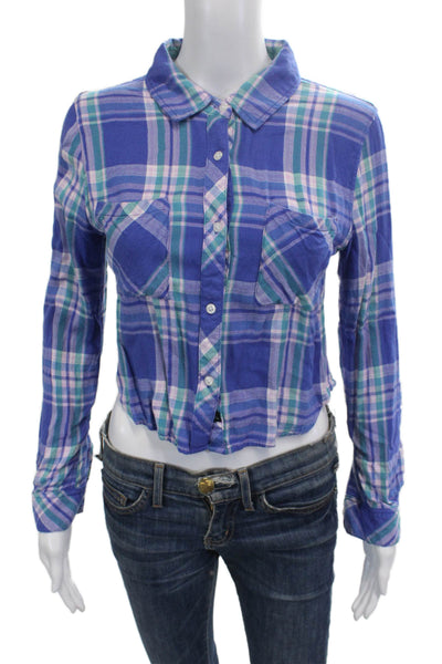 Rails Womens Cropped Plaid Collared Button-Up Rayon Long Sleeve Petite Size XS