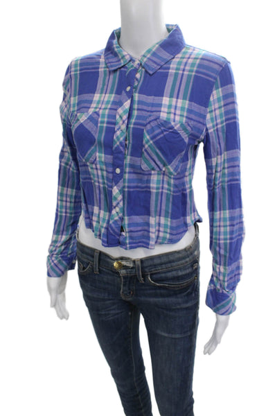 Rails Womens Cropped Plaid Collared Button-Up Rayon Long Sleeve Petite Size XS
