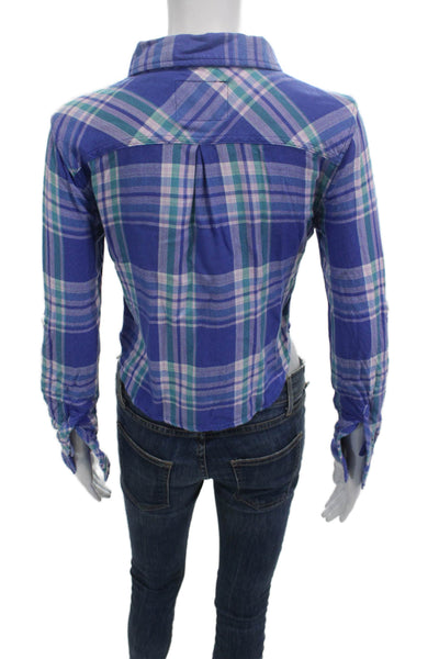 Rails Womens Cropped Plaid Collared Button-Up Rayon Long Sleeve Petite Size XS