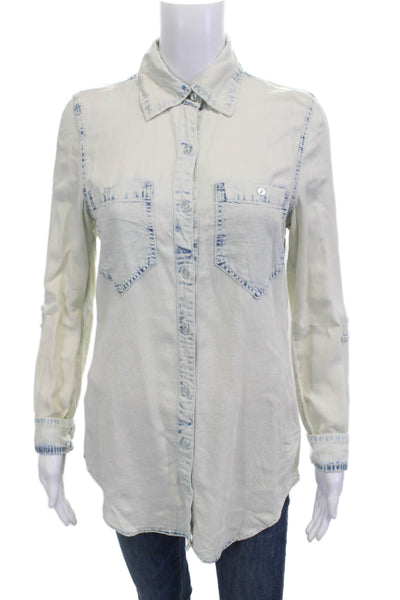 Blank NYC Women Beige Collared Tencel Long Sleeve Basic Button-Up Size XS