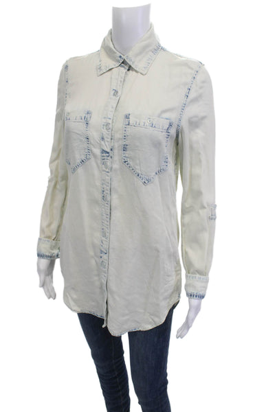 Blank NYC Women Beige Collared Tencel Long Sleeve Basic Button-Up Size XS