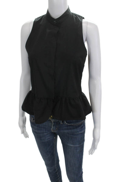 Engle Roberts Women Black Mock Neck Sleeveless Button Up Blouse Size 2XS