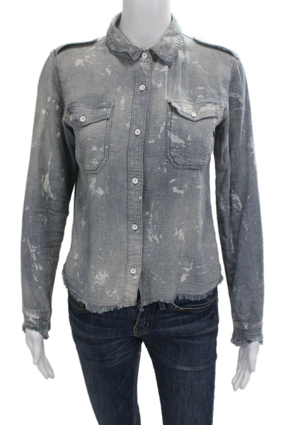 Generation Love Women Military Jacket Gray Cotton Button Long Sleeve Size XS