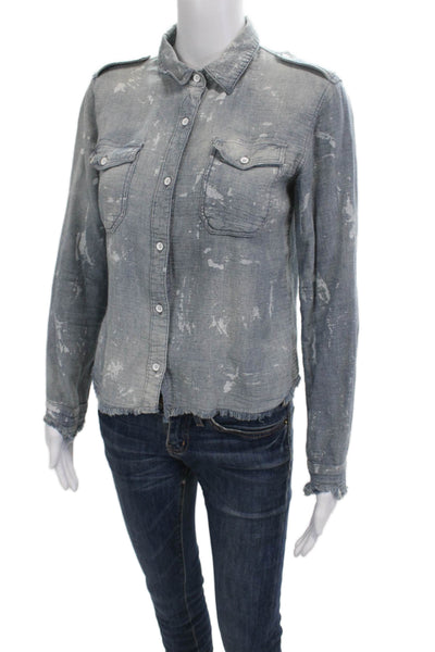 Generation Love Women Military Jacket Gray Cotton Button Long Sleeve Size XS