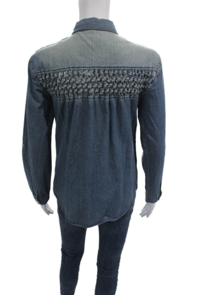 Carmar Womens Bohemian Collared Button-Up Dark Blue Cotton Long Sleeve Size S