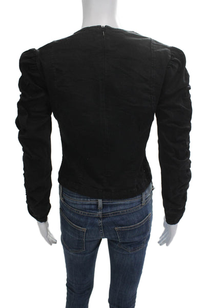 Zara Womens Black Long Sleeve Round Neck Cotton Blouse Button Size S