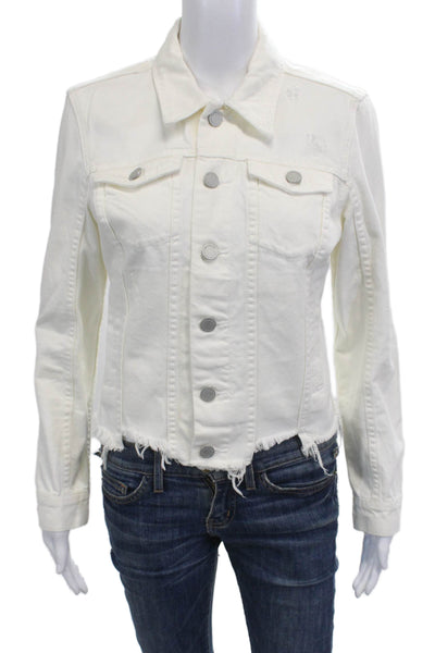 Blank NYC Women White Cotton Button Collared 90s Long Sleeve Jacket Size S