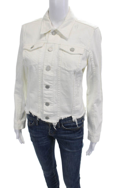 Blank NYC Women White Cotton Button Collared 90s Long Sleeve Jacket Size S