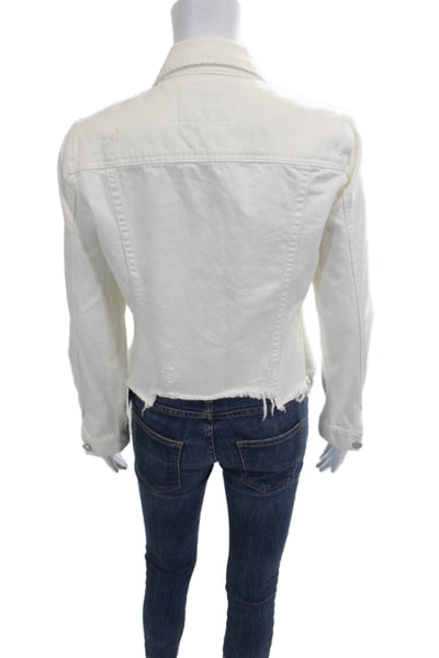 Blank NYC Women White Cotton Button Collared 90s Long Sleeve Jacket Size S