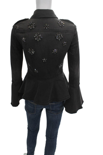 Scripted Womens Military Jacket Black Collared Button Fall Size XS