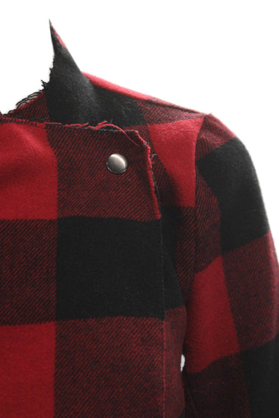 BB Dakota Womens Red Plaid Biker Motorcycle Jacket Wool Blend Snap Size XS