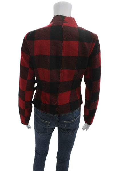 BB Dakota Womens Red Plaid Biker Motorcycle Jacket Wool Blend Snap Size XS