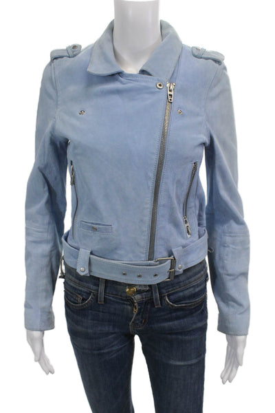 Blank NYC Women Biker Motorcycle Jacket Light Blue Collared Buckle Size S