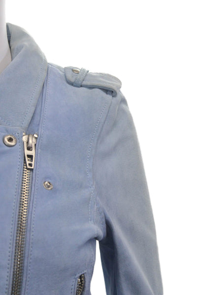 Blank NYC Women Biker Motorcycle Jacket Light Blue Collared Buckle Size S