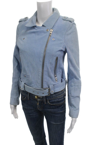Blank NYC Women Biker Motorcycle Jacket Light Blue Collared Buckle Size S