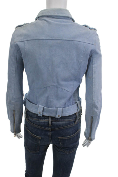 Blank NYC Women Biker Motorcycle Jacket Light Blue Collared Buckle Size S