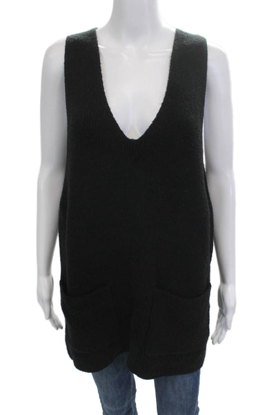 Free People Unisex Bohemian Sleeveless V-Neck Sweater Vest Black Size XS