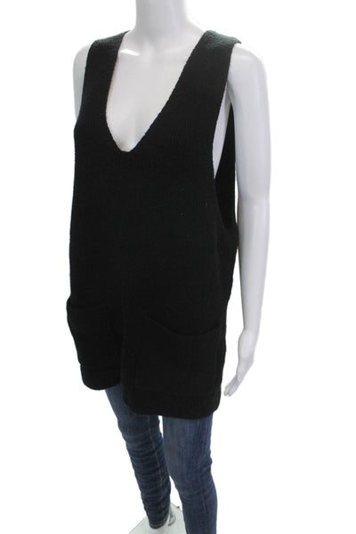 Free People Unisex Bohemian Sleeveless V-Neck Sweater Vest Black Size XS