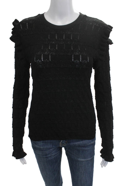 Zara Unisex Black Polyester Crew Neck Pullover Sweater Long Sleeve Fall Size M