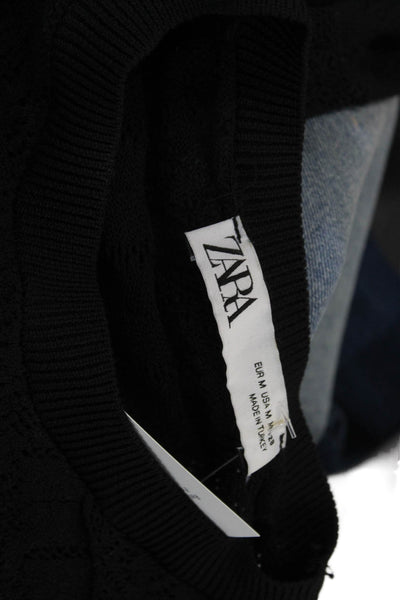 Zara Unisex Black Polyester Crew Neck Pullover Sweater Long Sleeve Fall Size M