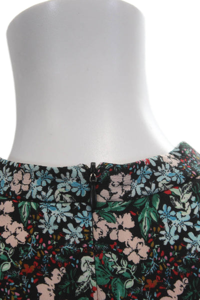 Zara Women Black Floral A-Line Mini Dress Mock Neck 3/4 Sleeve Size S