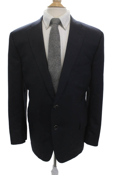 Hickey Freeman Mens Dark Blue Worsted Wool Blazer Button Collared Size 46
