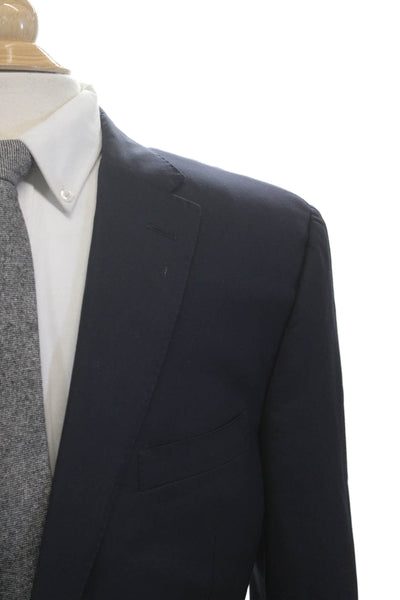 Hickey Freeman Mens Dark Blue Worsted Wool Blazer Button Collared Size 46