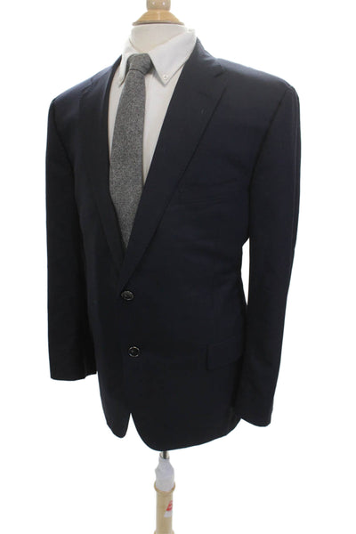 Hickey Freeman Mens Dark Blue Worsted Wool Blazer Button Collared Size 46