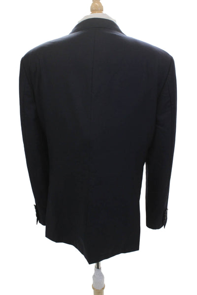 Hickey Freeman Mens Dark Blue Worsted Wool Blazer Button Collared Size 46