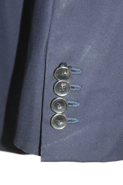 Hickey Freeman Mens Dark Blue Worsted Wool Blazer Button Collared Size 46