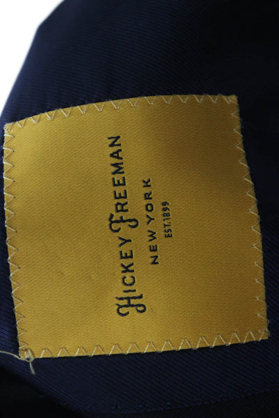 Hickey Freeman Mens Dark Blue Worsted Wool Blazer Button Collared Size 46