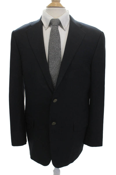 Hickey Freeman Mens Dark Blue 100% Wool Blazer Collared Button Size 40