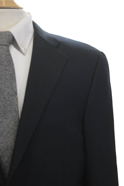 Hickey Freeman Mens Dark Blue 100% Wool Blazer Collared Button Size 40