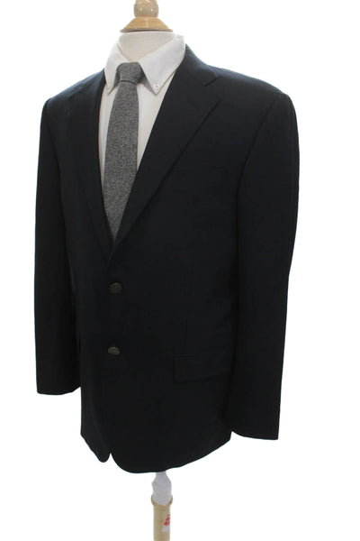 Hickey Freeman Mens Dark Blue 100% Wool Blazer Collared Button Size 40
